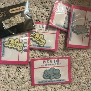 Pronoun Pins, choice of style. EACH IS 8$.  There are  Six Altogether left